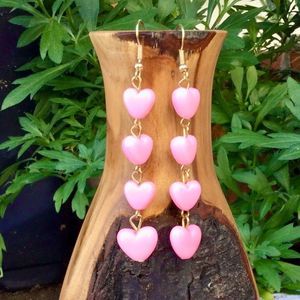 🏷️ Acrylic Hearts Hook Earrings Pink Gold Tone